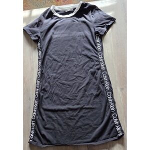 Calvin Klein Black T-shirt Dress With White Logo Tape Down The Sides Women S